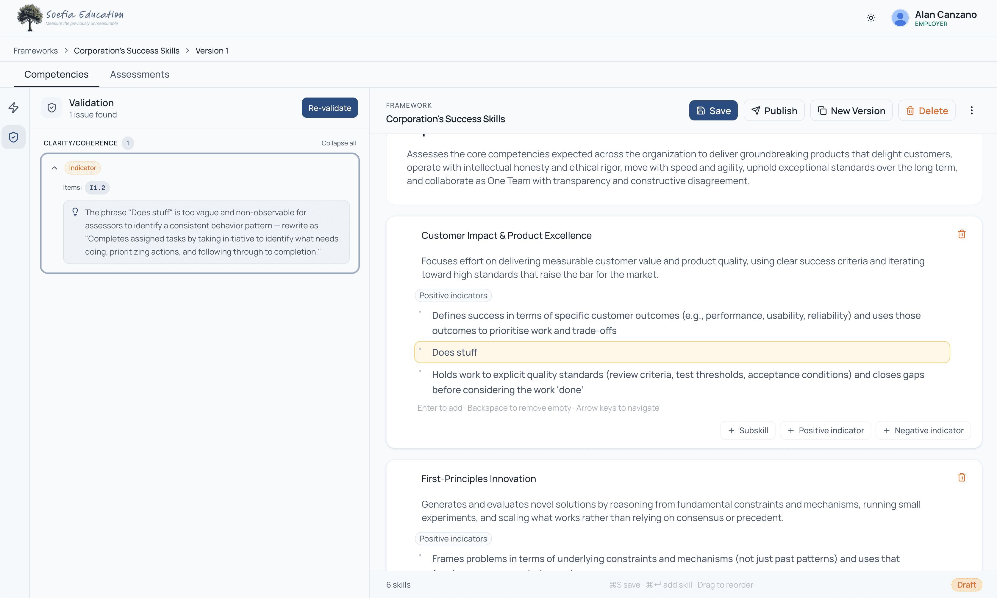 Assessment validation feedback in Soefia