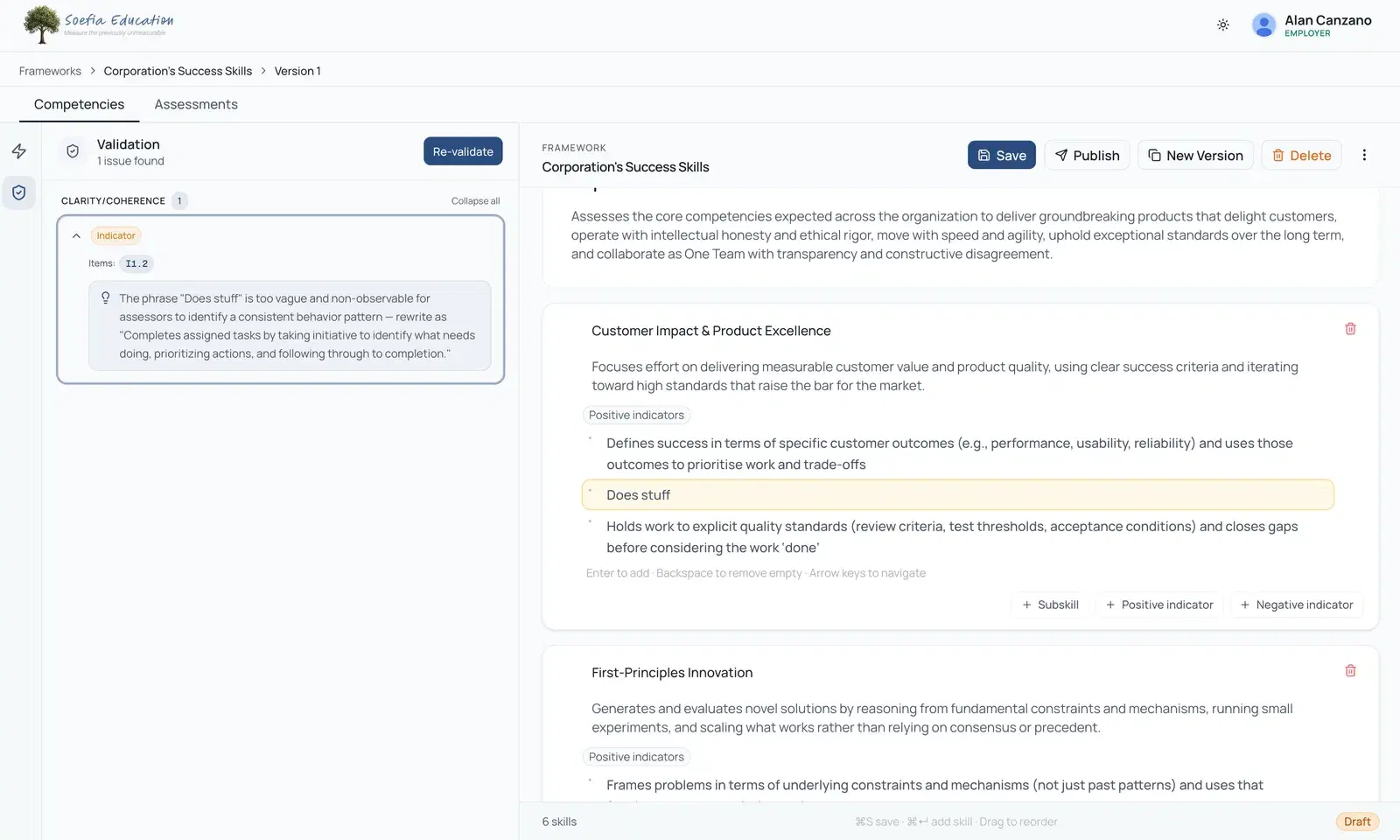 Assessment validation feedback in Soefia