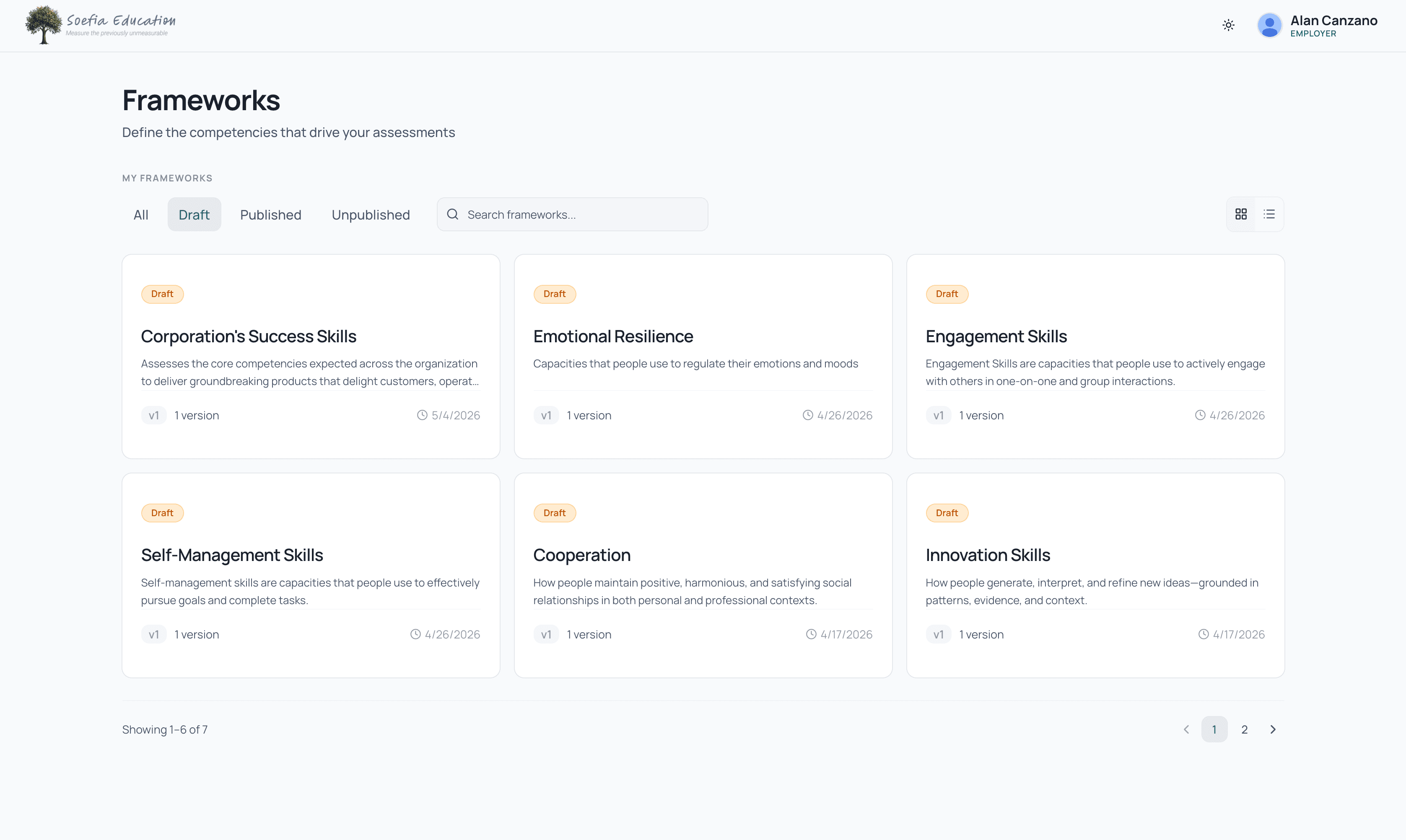 Soefia frameworks dashboard — home screen