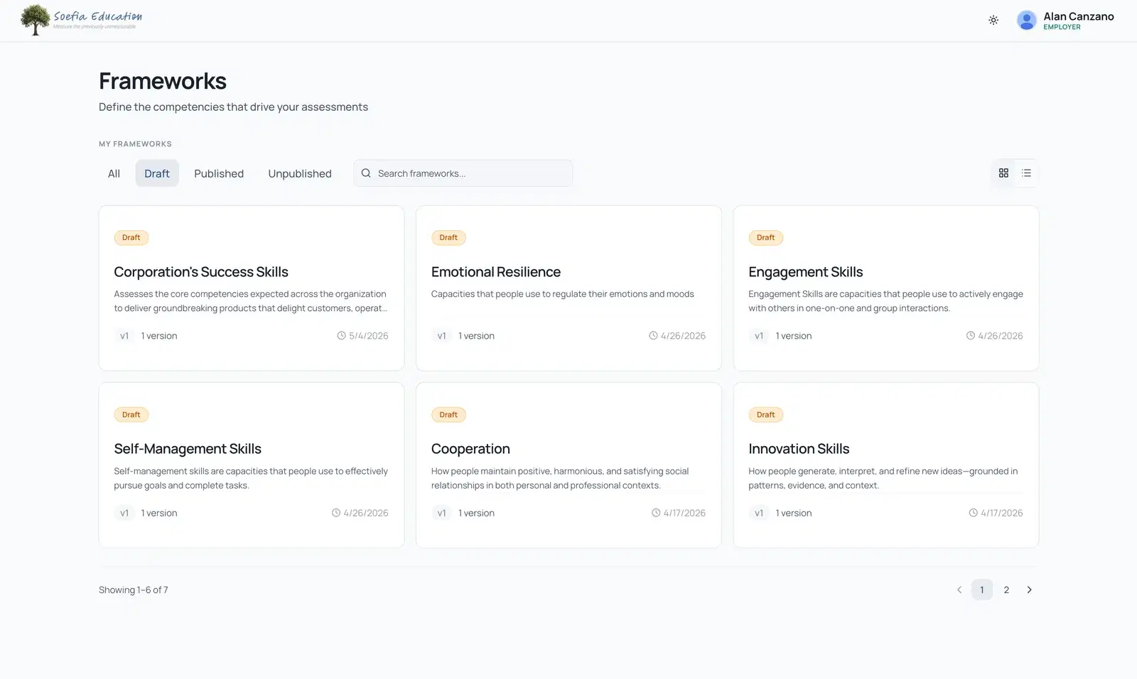 Soefia frameworks dashboard — home screen